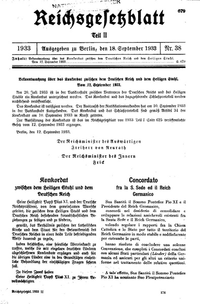 Das Reichskonkordat von 1933 im Reichsgesetzblatt, wikimedia