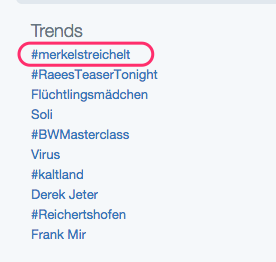 #merkelstreichelt führte lange die Top10 der Twitter-Trends an