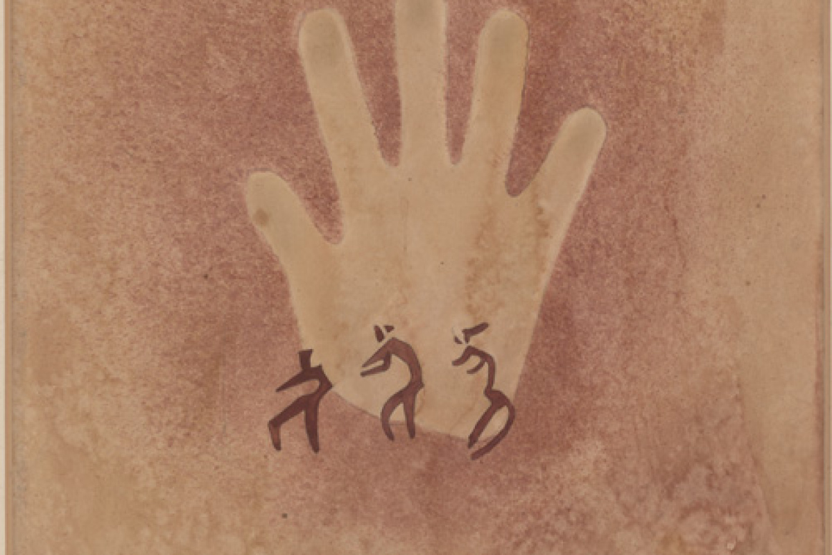 Hand mit drei kleinen Figuren - Ägypten 4400 - 3500 v.d.Z. - Aquarell von Elisabeth Charlotte Pauli (1933)