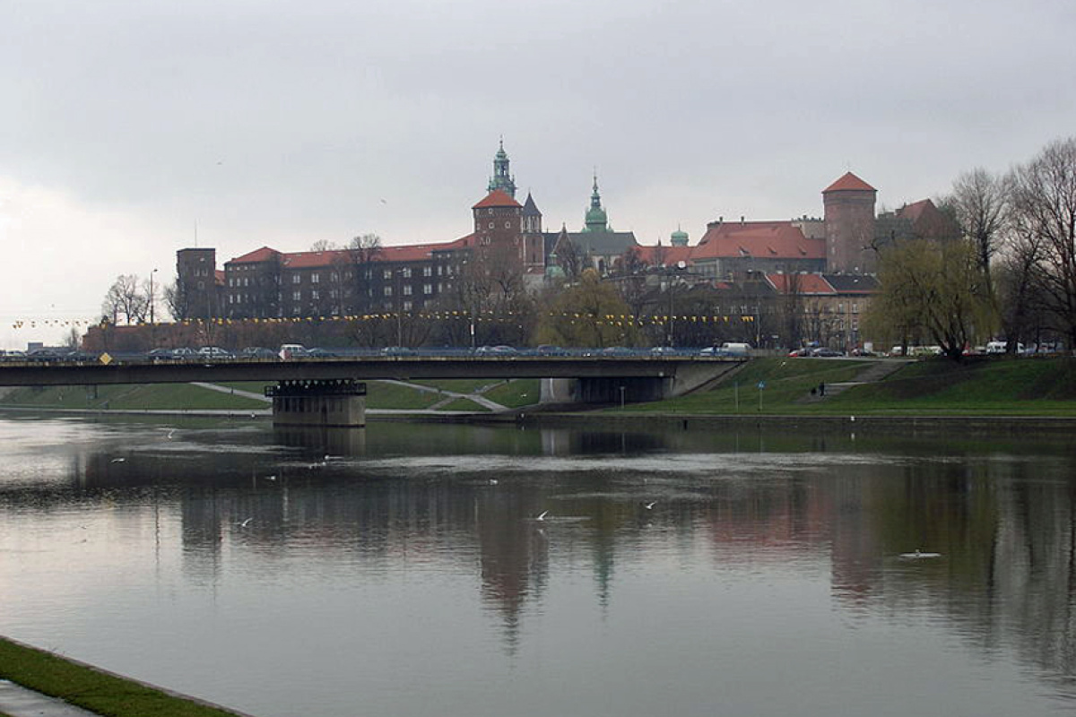 Blick von der Weichsel auf den Wawel, Krakau, Polen