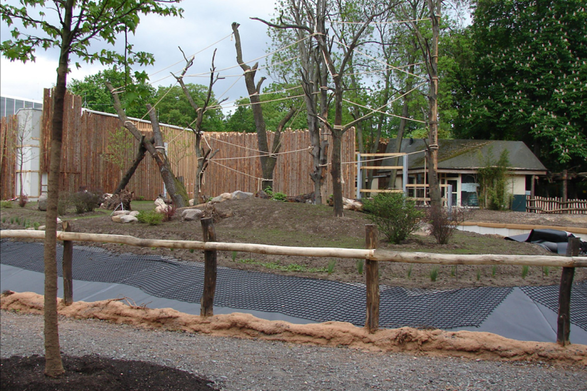 Zoo Magdeburg: Neue Außenanlage mit noch nicht geflutetem Wassergraben