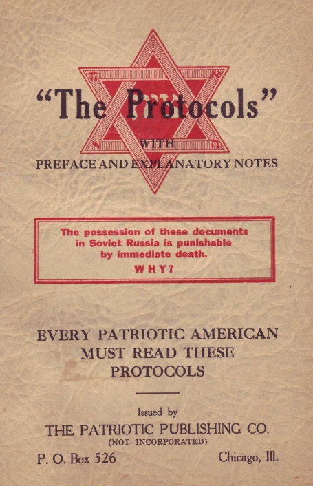 Deckblatt einer 1934 erschienenen amerikanischen Ausgabe der "Protokolle"