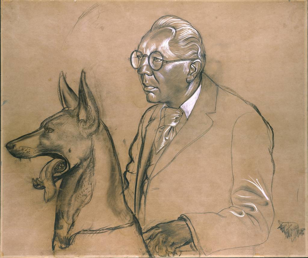 Otto Dix; Hugo Erfurth mit Schäferhund Ajax (1926)