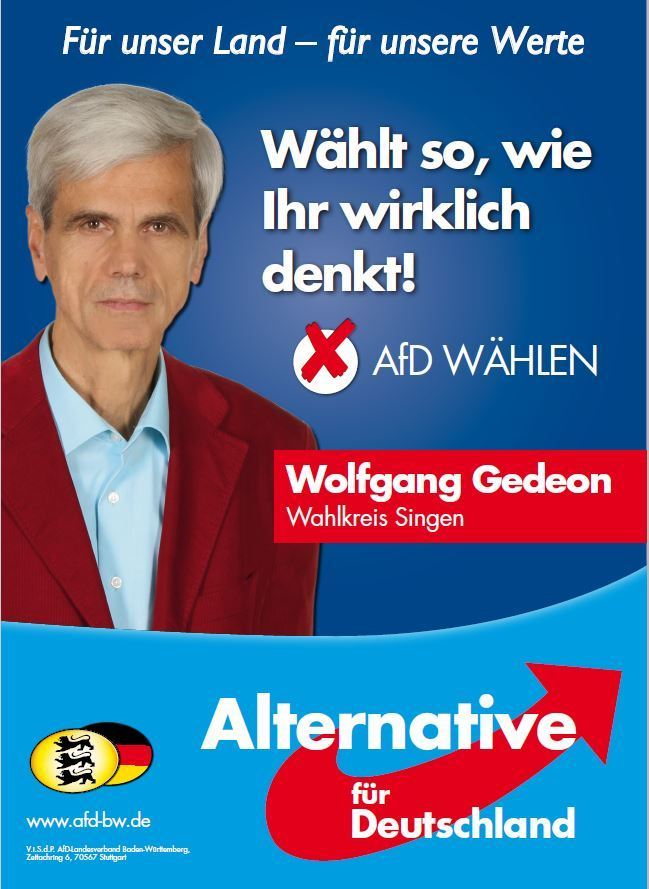 AfD-Wahlplakat für Wolfgang Gedeon