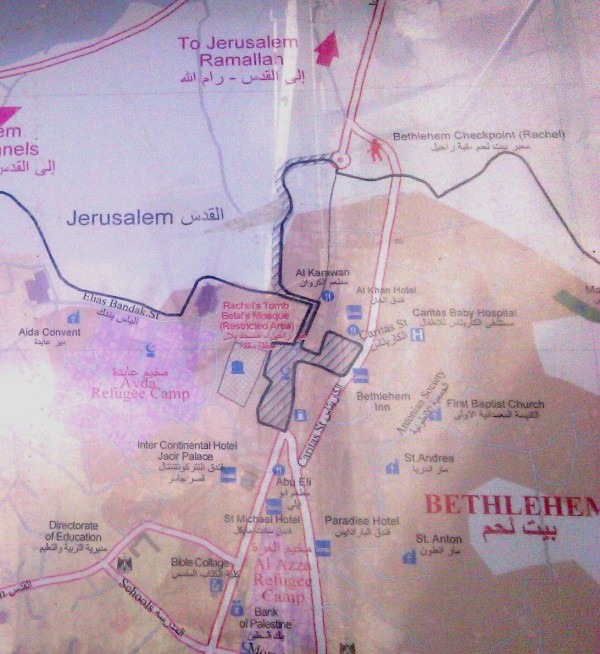 Verlauf der Mauer in Bethlehem (schwarze Linie)