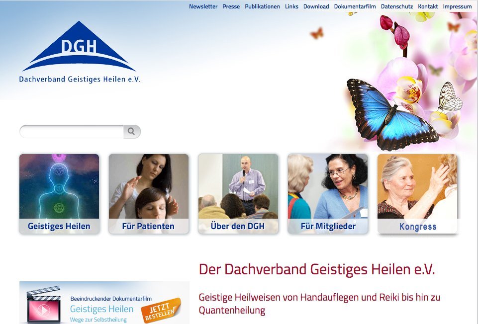 Screenshot Website "Dachverband Geistiges Heilen e.V."
