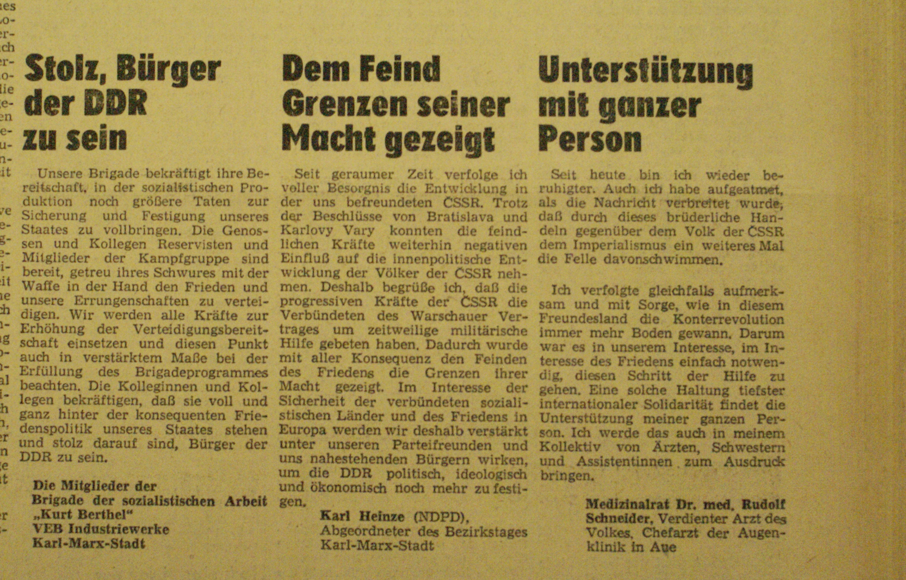 Zeitungsausschnitt "Freie Presse", DDR