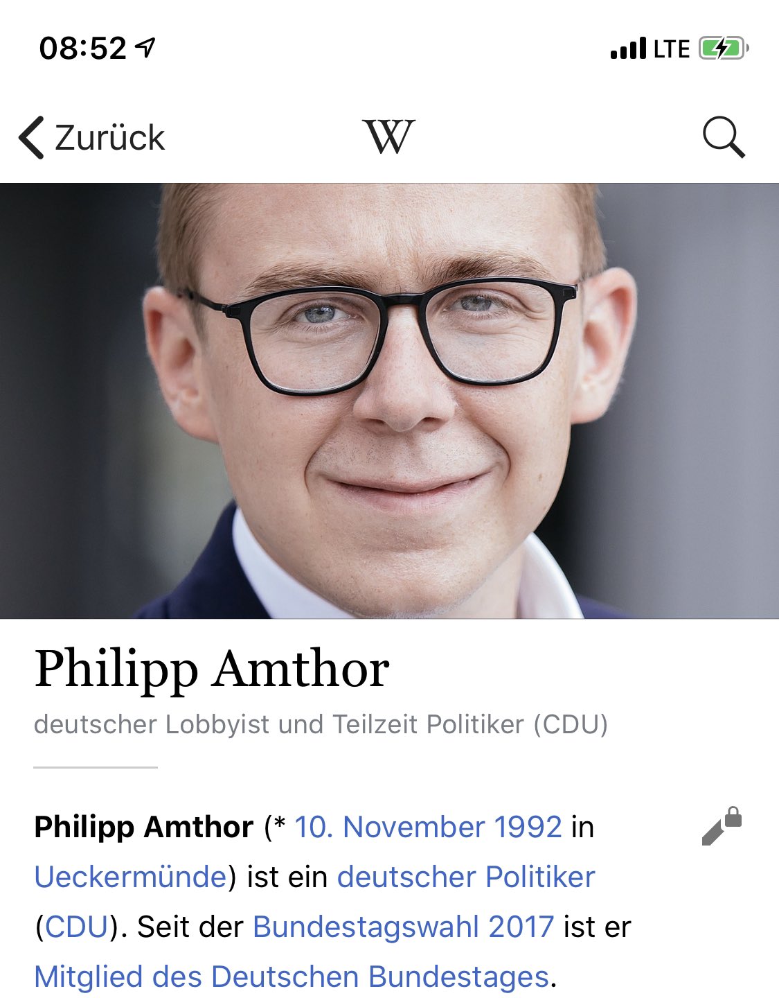 Das Netz reagiert sofort: Hier ein kurzzeitiger Wikipedia-Eintrag über Philipp Amthor