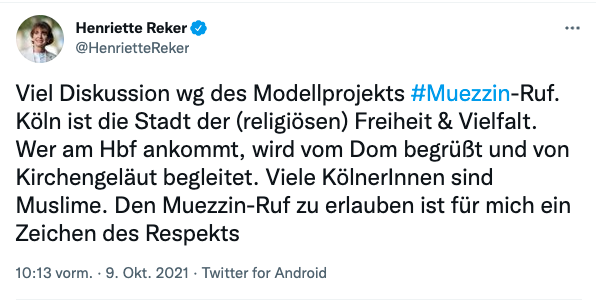 Tweet der Kölner Oberbürgermeisterin