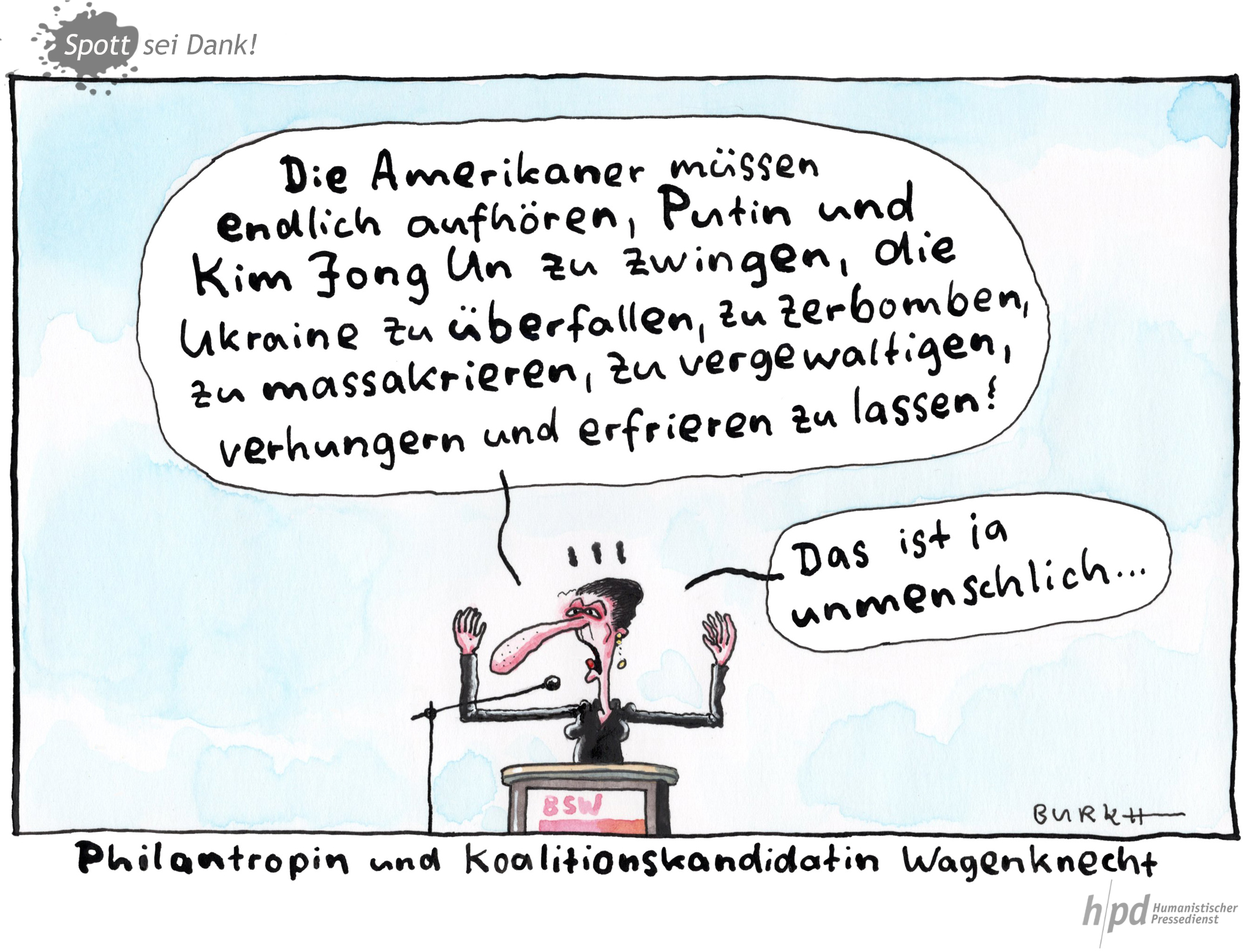 Ob sich Burkhard Fritsche die Sprechblase ausgedacht oder von Sahra Wagenknecht abgeschrieben hat, ist dem hpd nicht bekannt.