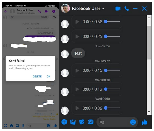 Fehlermeldung beim Kontaktversuch mit Armin Navabi über den Facebook-Messenger