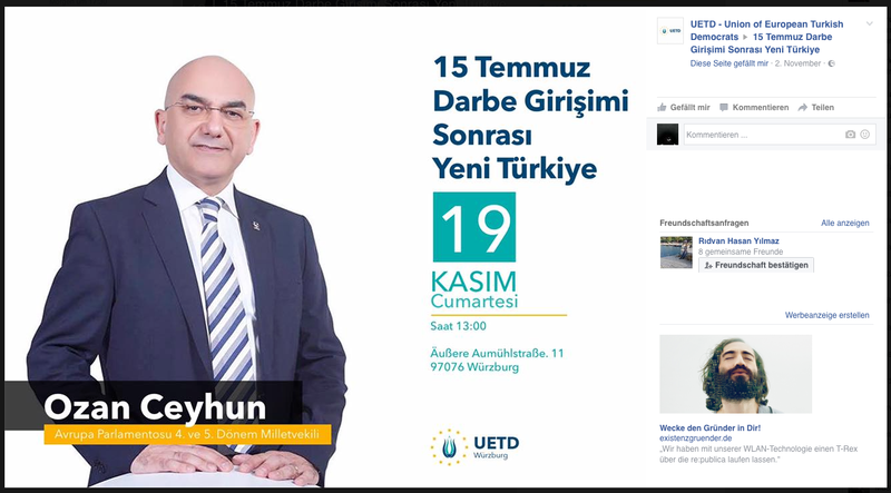 Der Politiker Ozan Ceyhun tritt bei einer Veranstaltung der UETD in einer DITIB-Moschee auf. Screenshot Topel