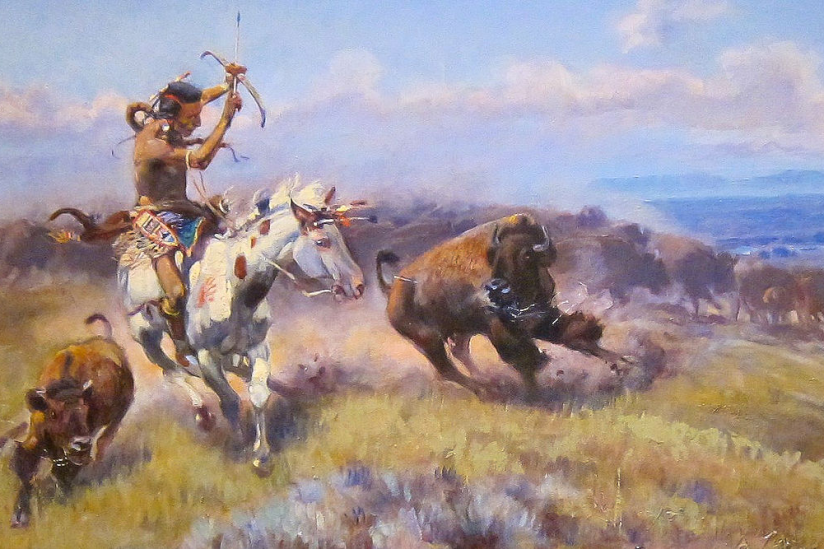 Ausschnitt aus dem Gemälde 'Fighting Meat' von Charles Marion Russell, Cincinnati Art Museum