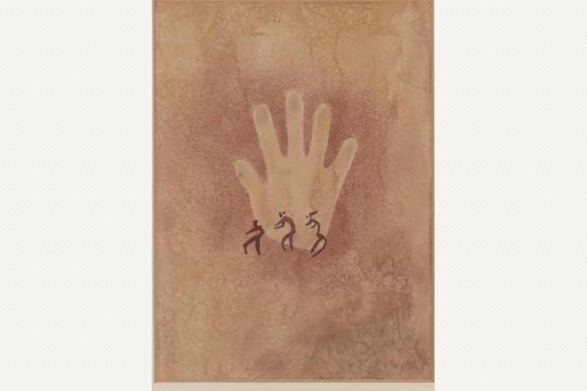 Hand mit drei kleinen Figuren - Ägypten 4400 - 3500 v.d.Z. - Aquarell von Elisabeth Charlotte Pauli (1933)
