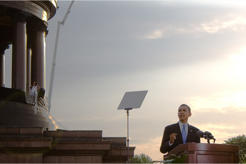 Obama während seiner Rede vor der Siegessäule in Berlin im Juli 2008