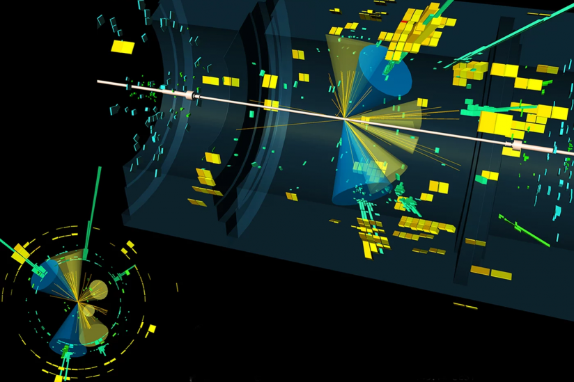 Ein Kollisionsereignis im Atlas-Detektor: Ein Higgs-Boson koppelt an ein Top-Quark
