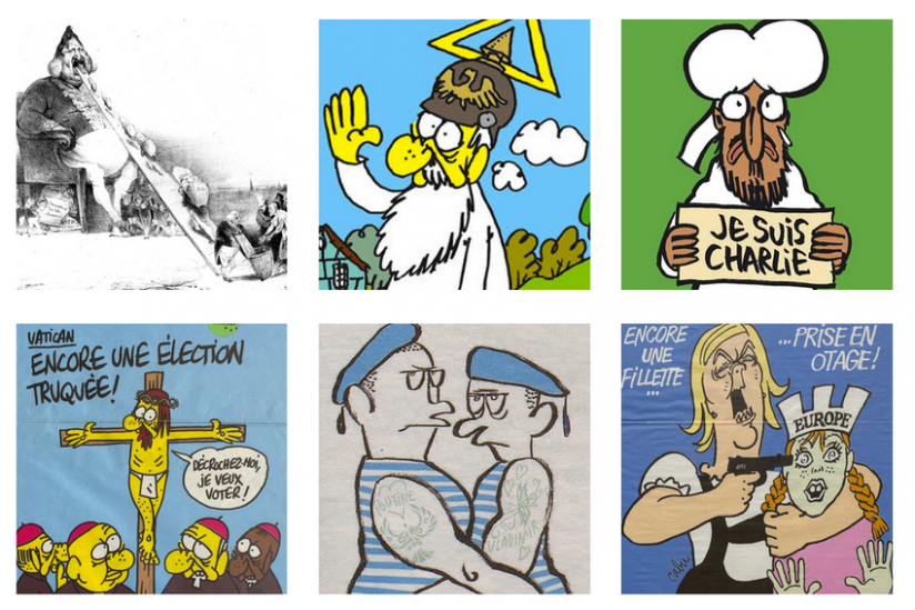 Screenshot der Webseite mit Karikaturen aus "Charlie Hebdo"