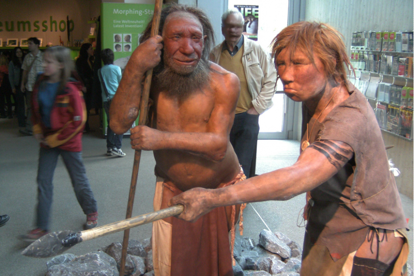 Neues Modell eines Neandertalers (Mann und Frau) im Neandertal-Museum