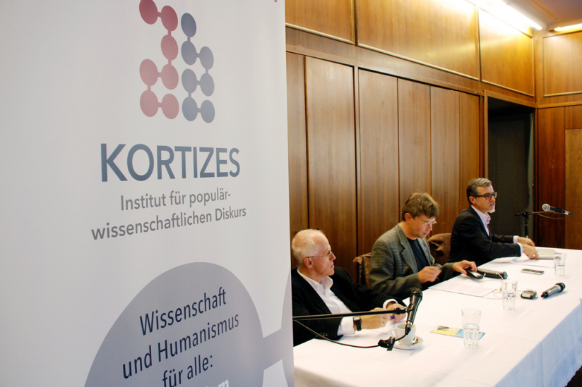 Das Podium: Prof. Dr. Hartmut Kliemt, Helmut Fink (Moderation), PD Dr. Ulrich Thielemann 