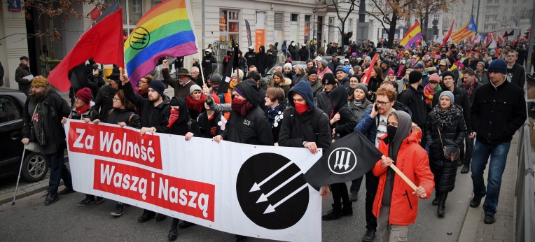 Antifaschistische Gegendemo am 11. November 2019 in Warschau