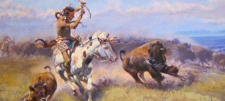 Ausschnitt aus dem Gemälde 'Fighting Meat' von Charles Marion Russell, Cincinnati Art Museum