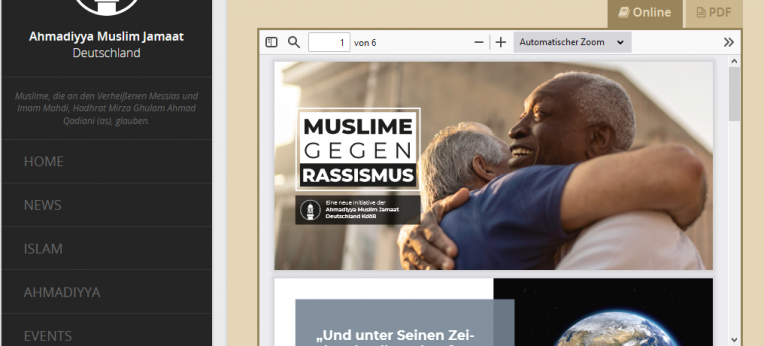 Screenshot von der Webseite https://ahmadiyya.de