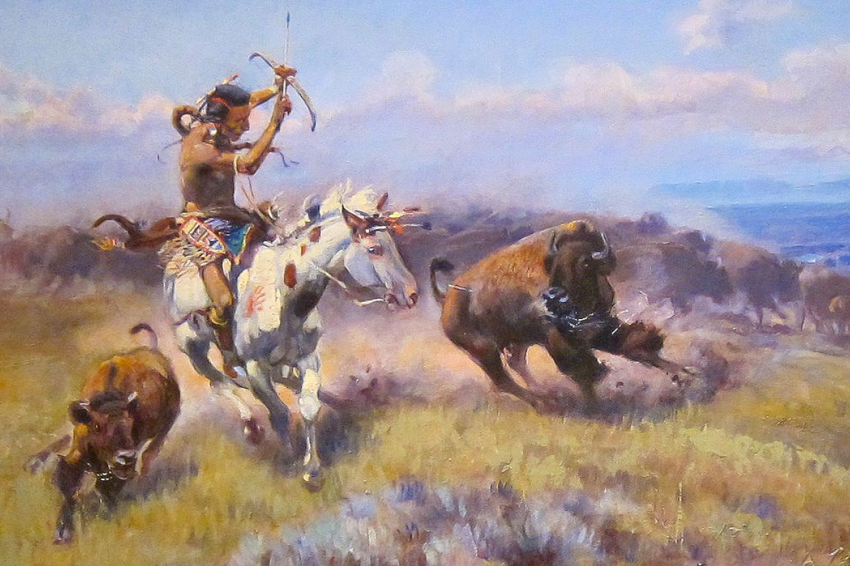 Ausschnitt aus dem Gemälde 'Fighting Meat' von Charles Marion Russell, Cincinnati Art Museum