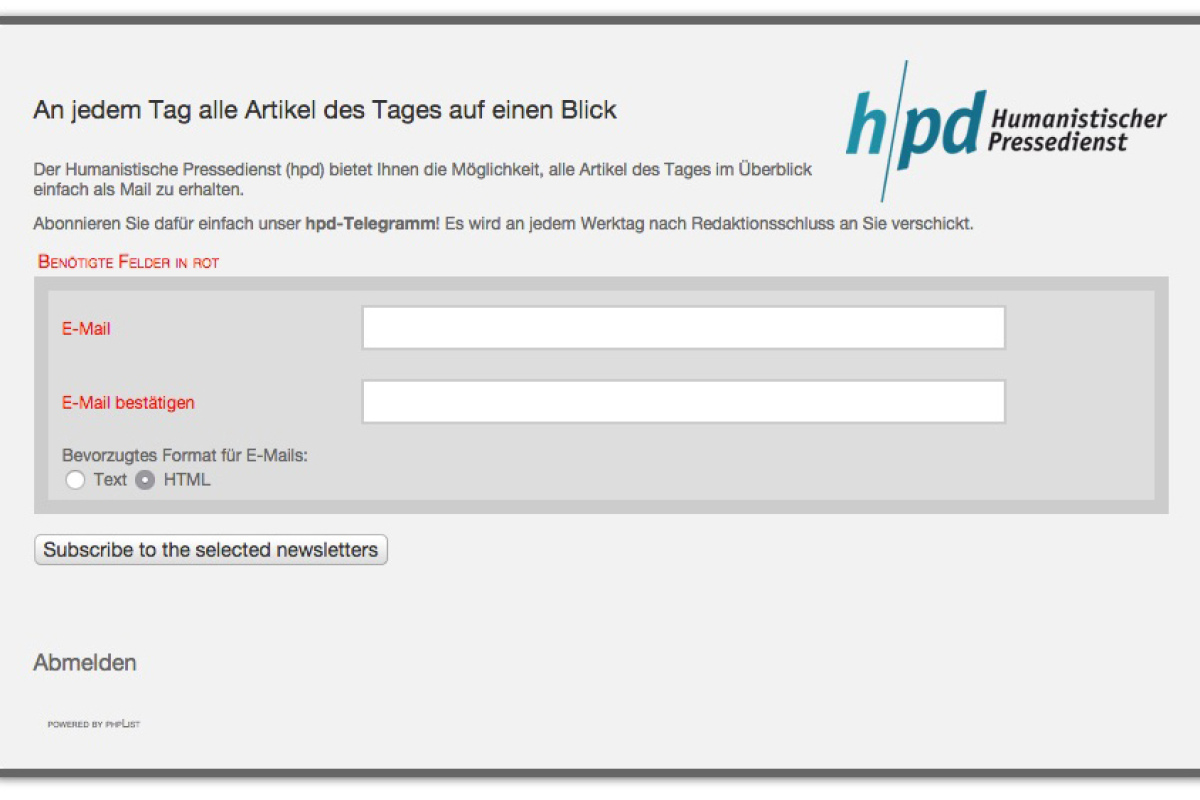 Screenshot der Anmeldeseite