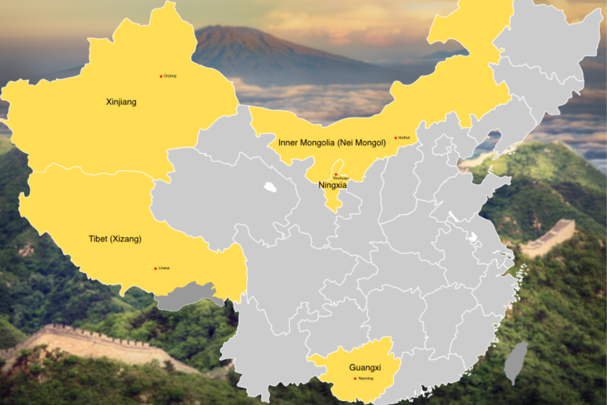 Karte der autonomen Gebiete Chinas