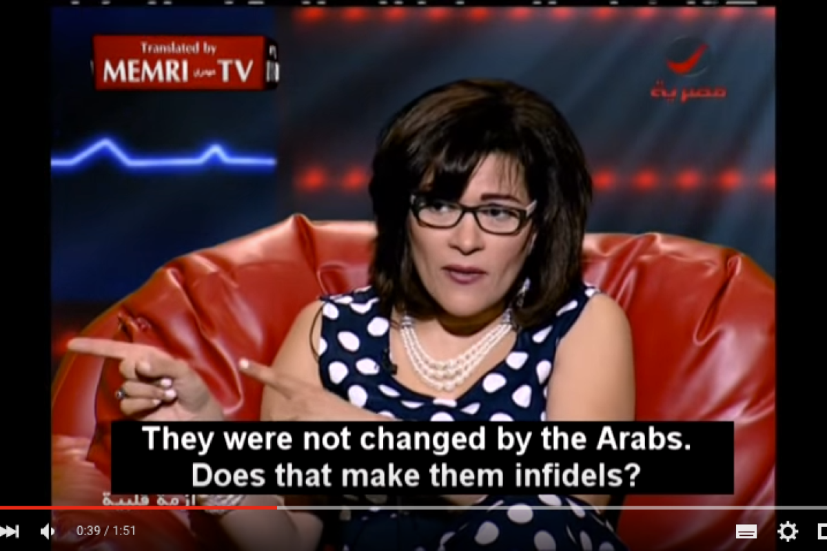 Die ägyptische Dichterin Fatima Naoot in einem Fernsehinterview