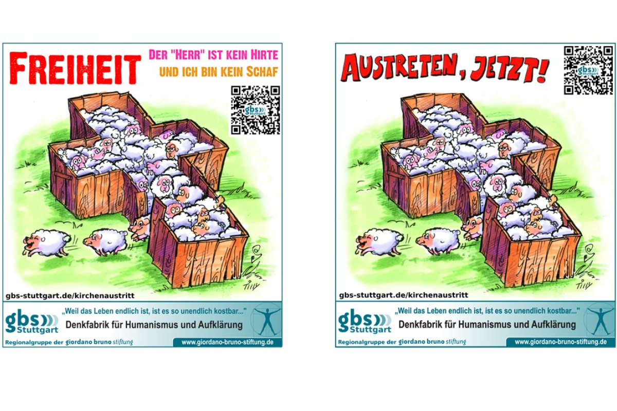 Werbeanzeigen zum Kirchenaustritt der gbs Stuttgart/Mittlerer Neckar