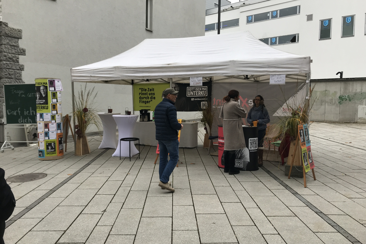 Infostand auf dem Dornbirner Marktplatz