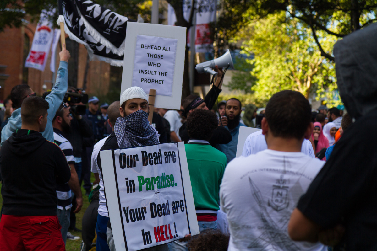 Islamistische Extremisten auf einer Demonstration