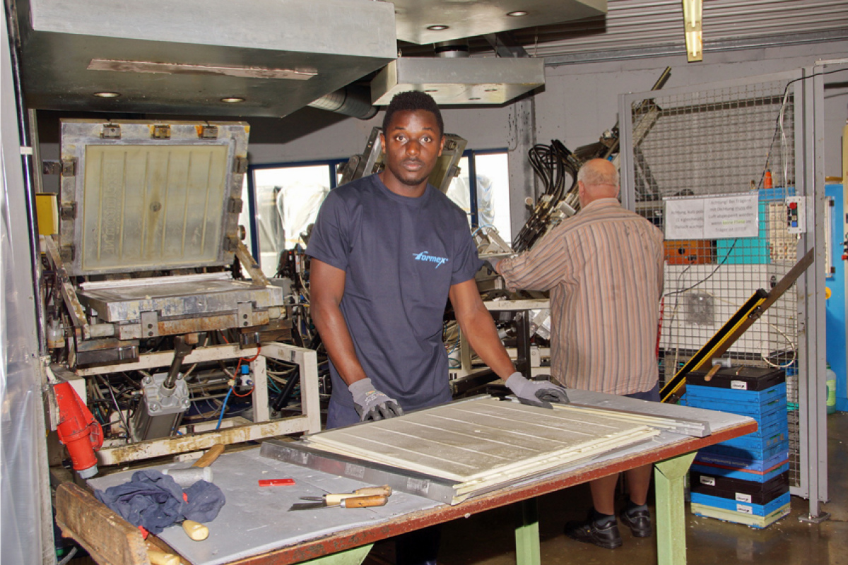 Keita an seiner Arbeitsstelle