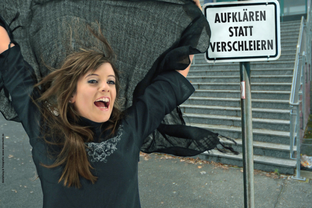 Ausschnitt eines Plakates der Giordano-Bruno-Stiftung (gbs) zur Kampagne "Aufklären statt Verschleiern".