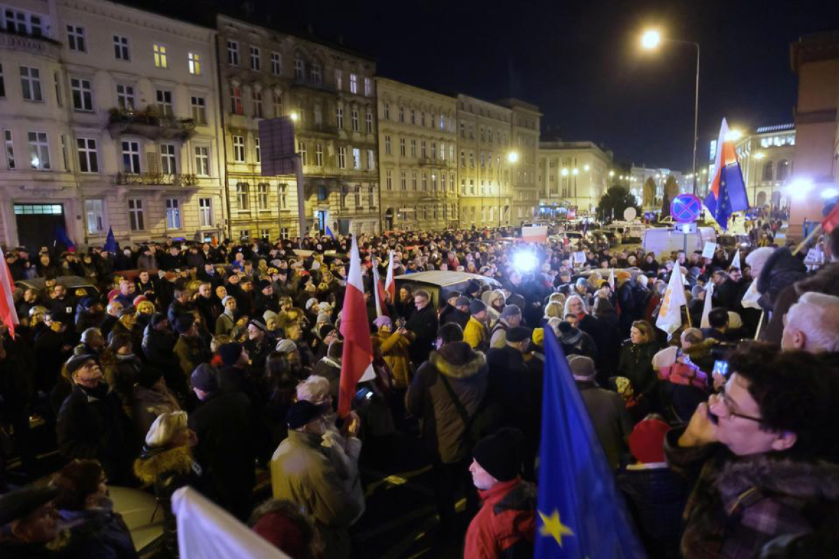 Proteste gegen den "Maulkorb-Erlass" in Poznan.