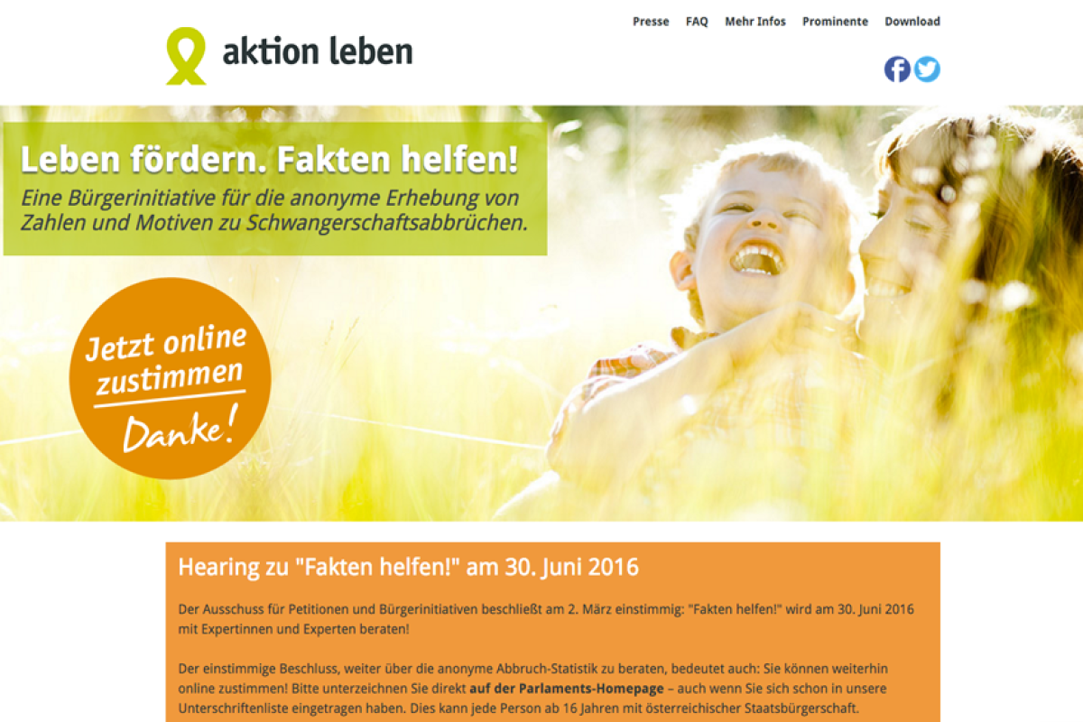 Screenshot der Webseite der "Aktion Leben"