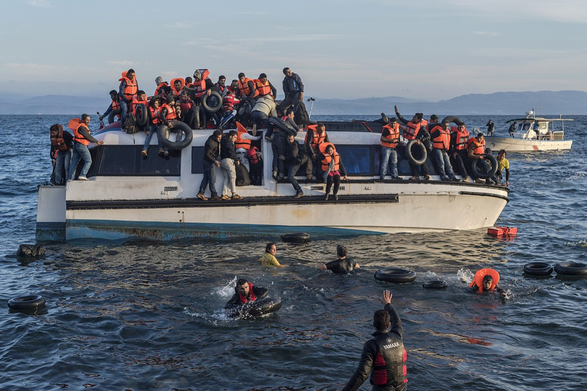 Syrische und irakische Flüchtlinge bei Skala Sykamineas (Lesbos)